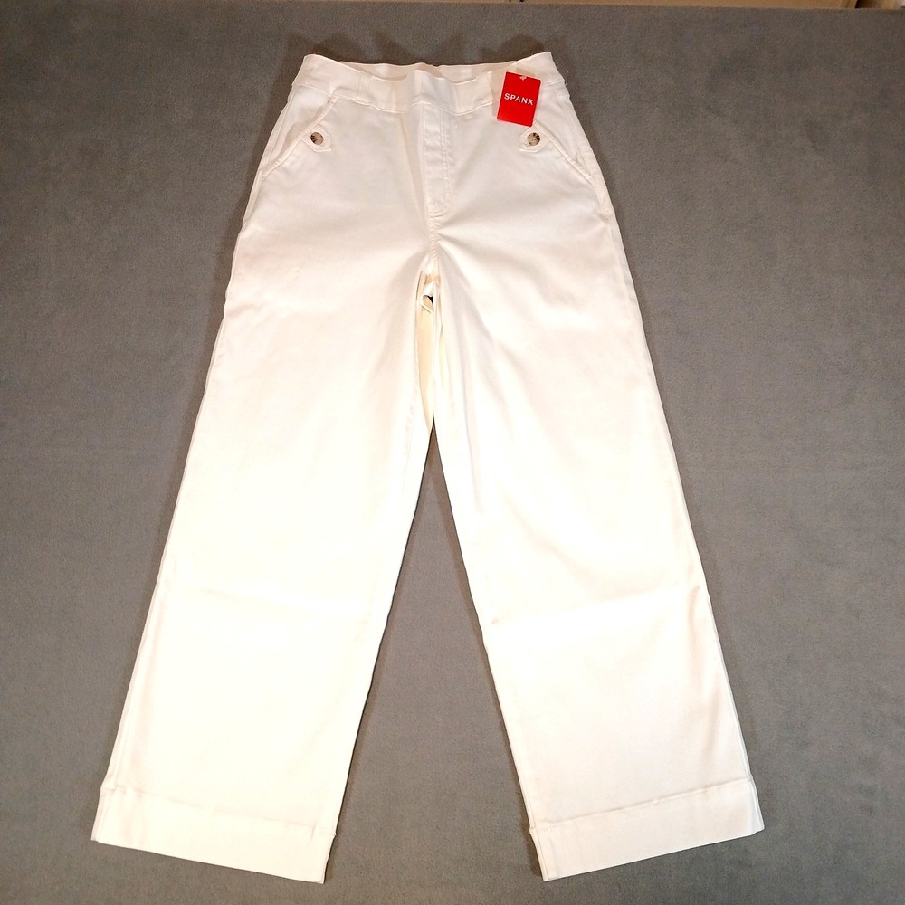 SPANX Stretch Twill Cropped Wide Leg Pant Pull On Bright White Size‎ L 20312R
